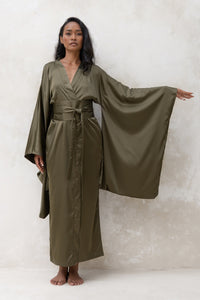 Long Silky Satin Kimono Robe