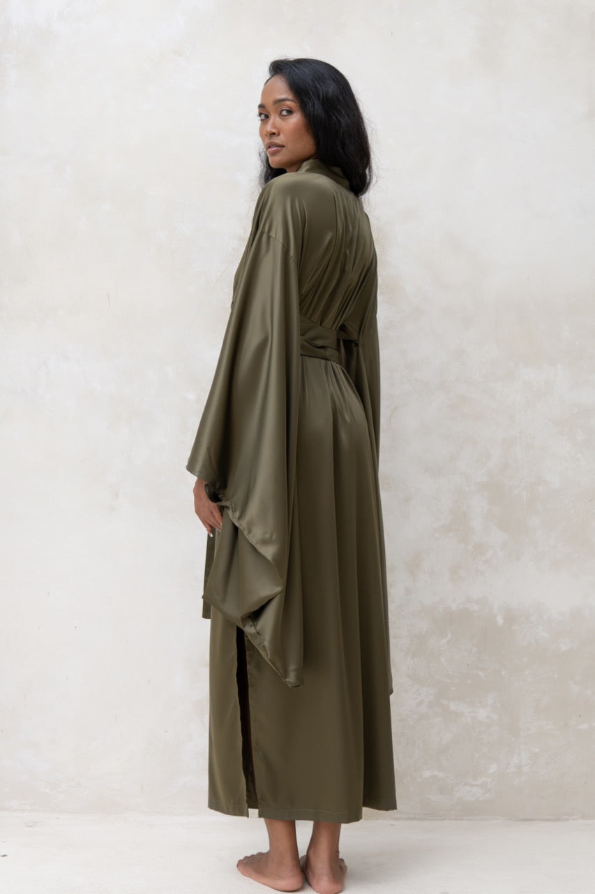 Long Silky Satin Kimono Robe