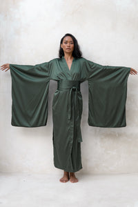 Long Silky Satin Kimono Robe