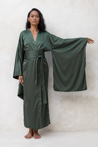 Long Silky Satin Kimono Robe