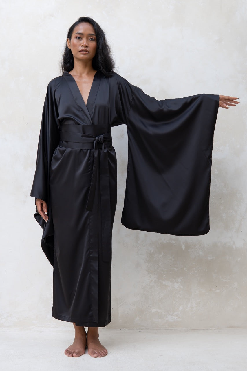 Long Silky Satin Kimono Robe