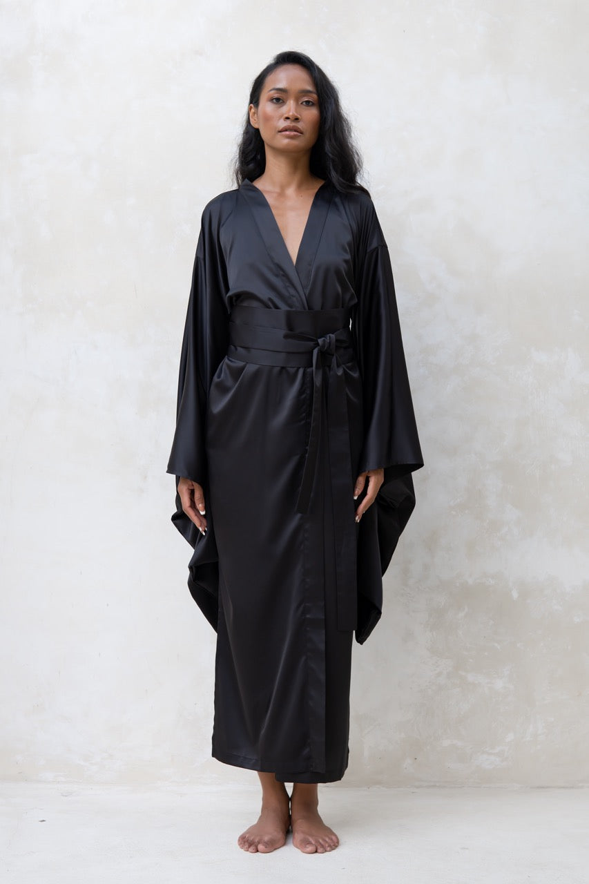 Long Silky Satin Kimono Robe