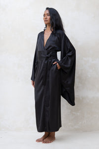 Long Silky Satin Kimono Robe