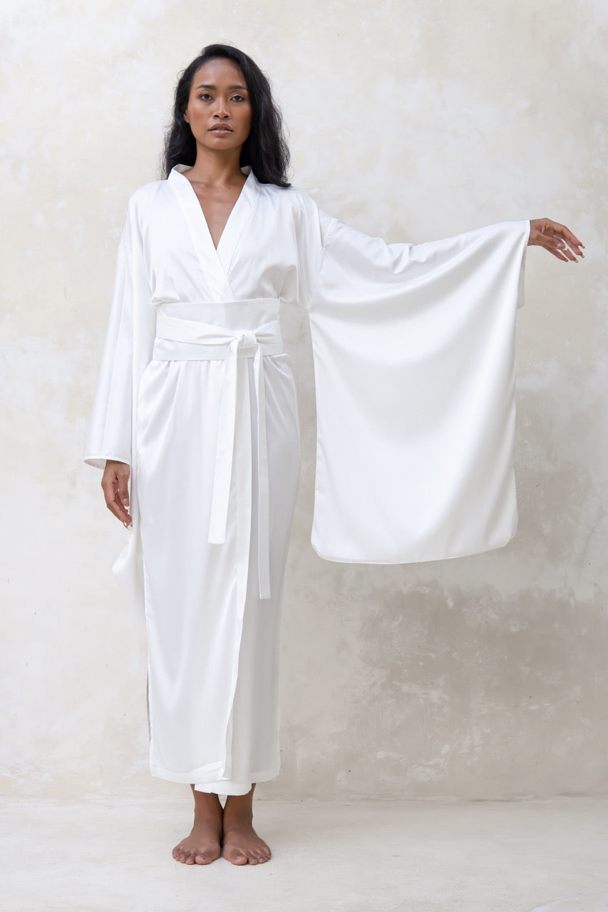 Long Silky Satin Kimono Robe