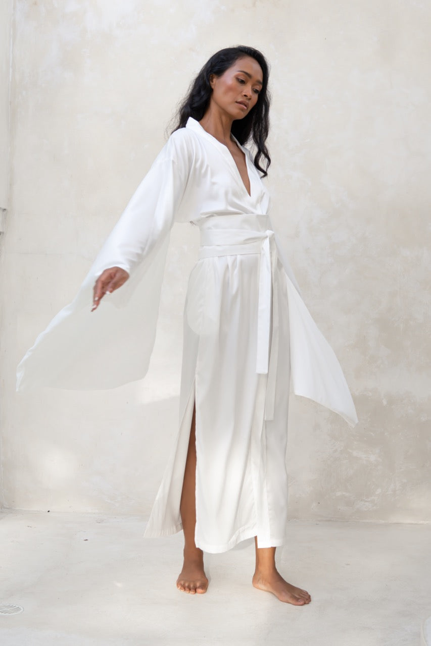 Long Silky Satin Kimono Robe