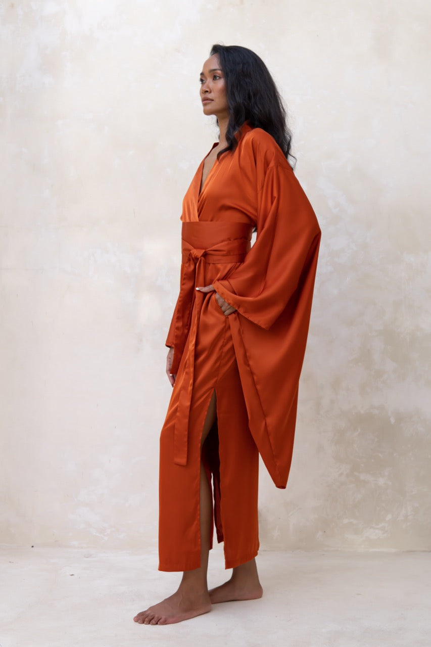 Long Silky Satin Kimono Robe