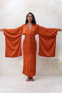 Long Silky Satin Kimono Robe