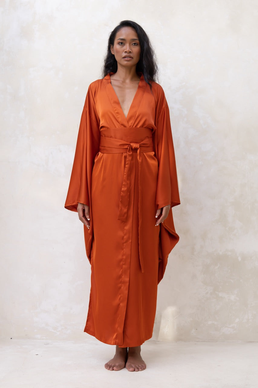 Long Silky Satin Kimono Robe