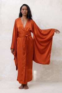 Long Silky Satin Kimono Robe