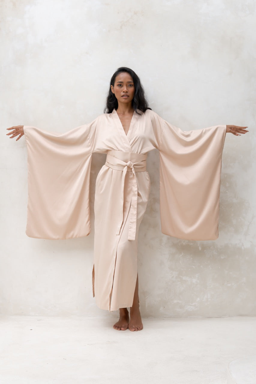 Long Silky Satin Kimono Robe