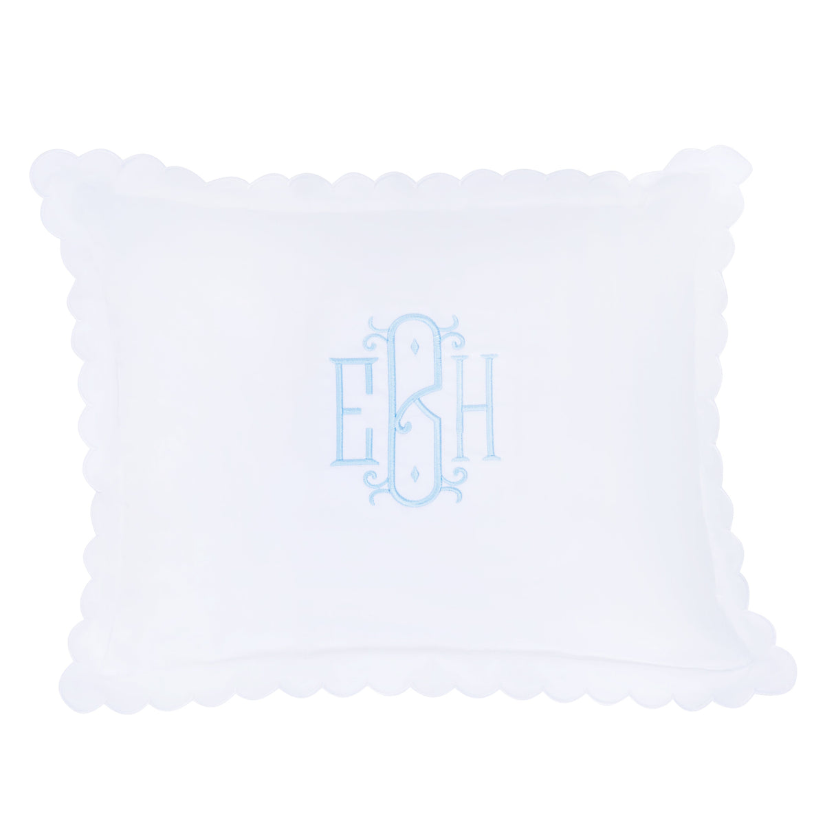 Little English baby pillow case with scallop edge trimmed in white embroidery, nursery goods for baby