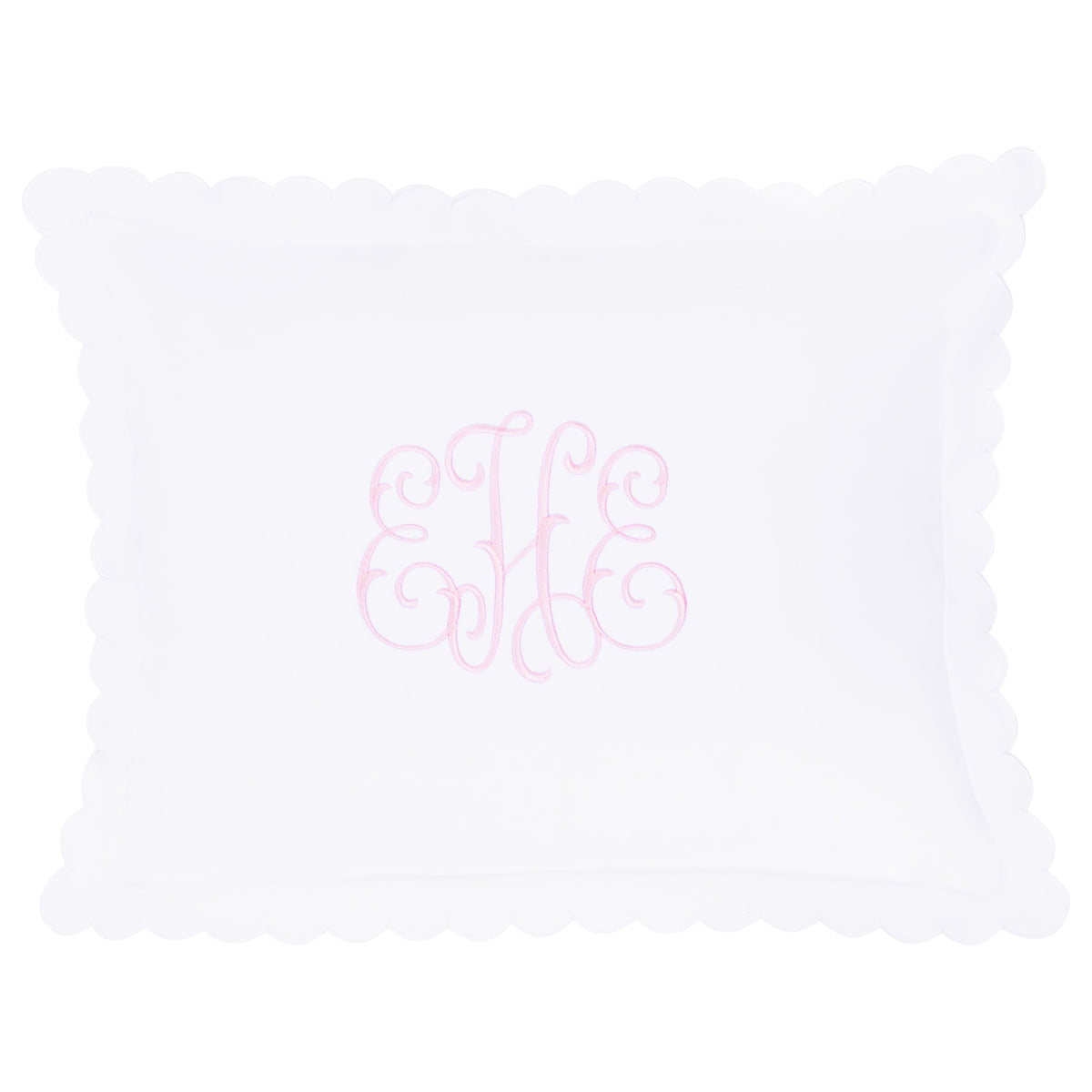 Little English baby pillow case with scallop edge trimmed in white embroidery, nursery goods for baby