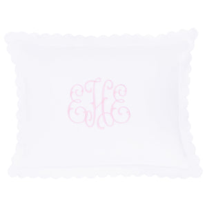 Little English baby pillow case with scallop edge trimmed in white embroidery, nursery goods for baby