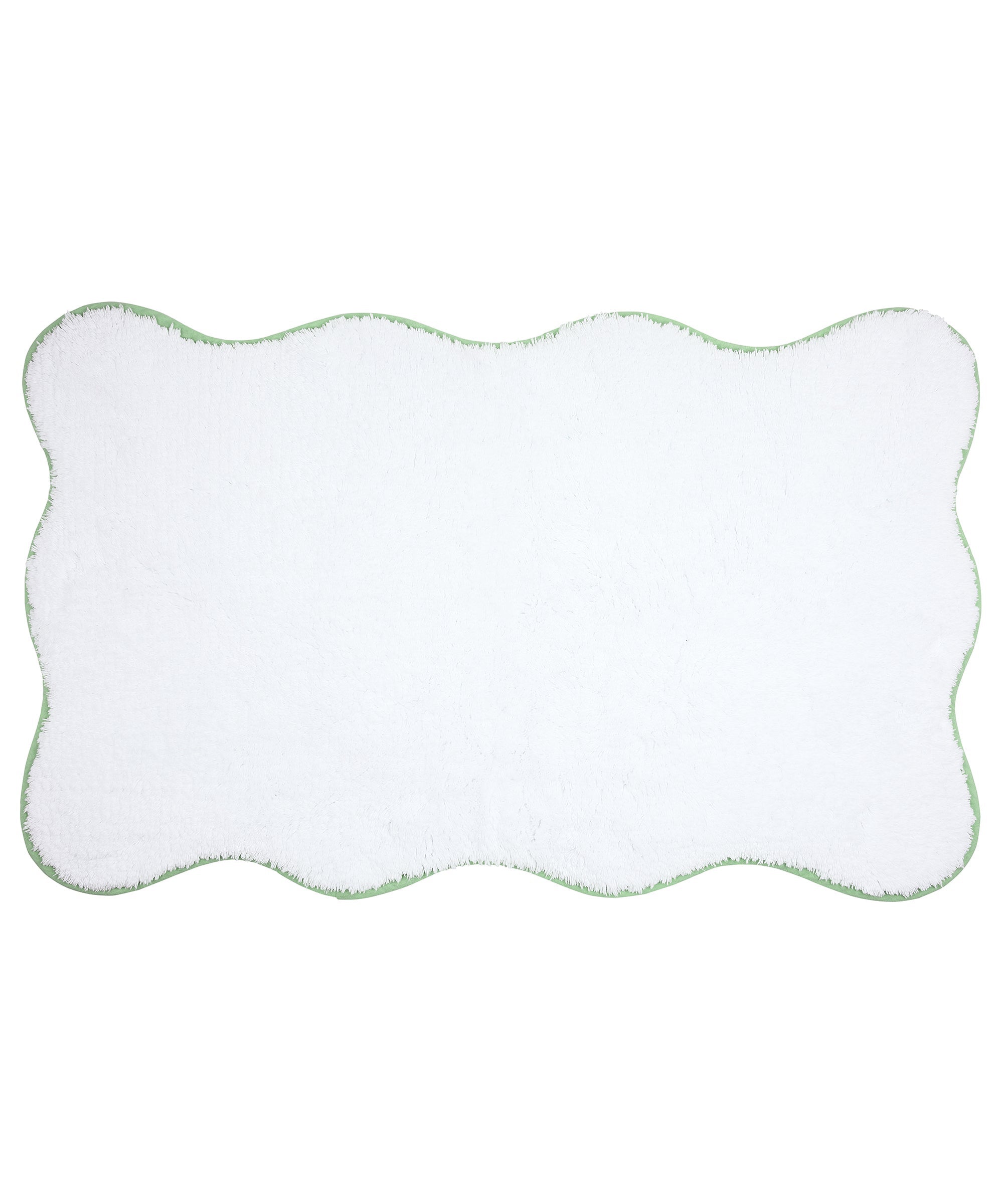 Rebecca Udall Luxury Scalloped Wavy Piped Edge Bath Mat, White with Green Trim