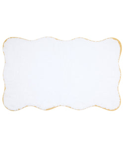 Rebecca Udall scallop wavy bath mat white and mustard yellow gold piping trim