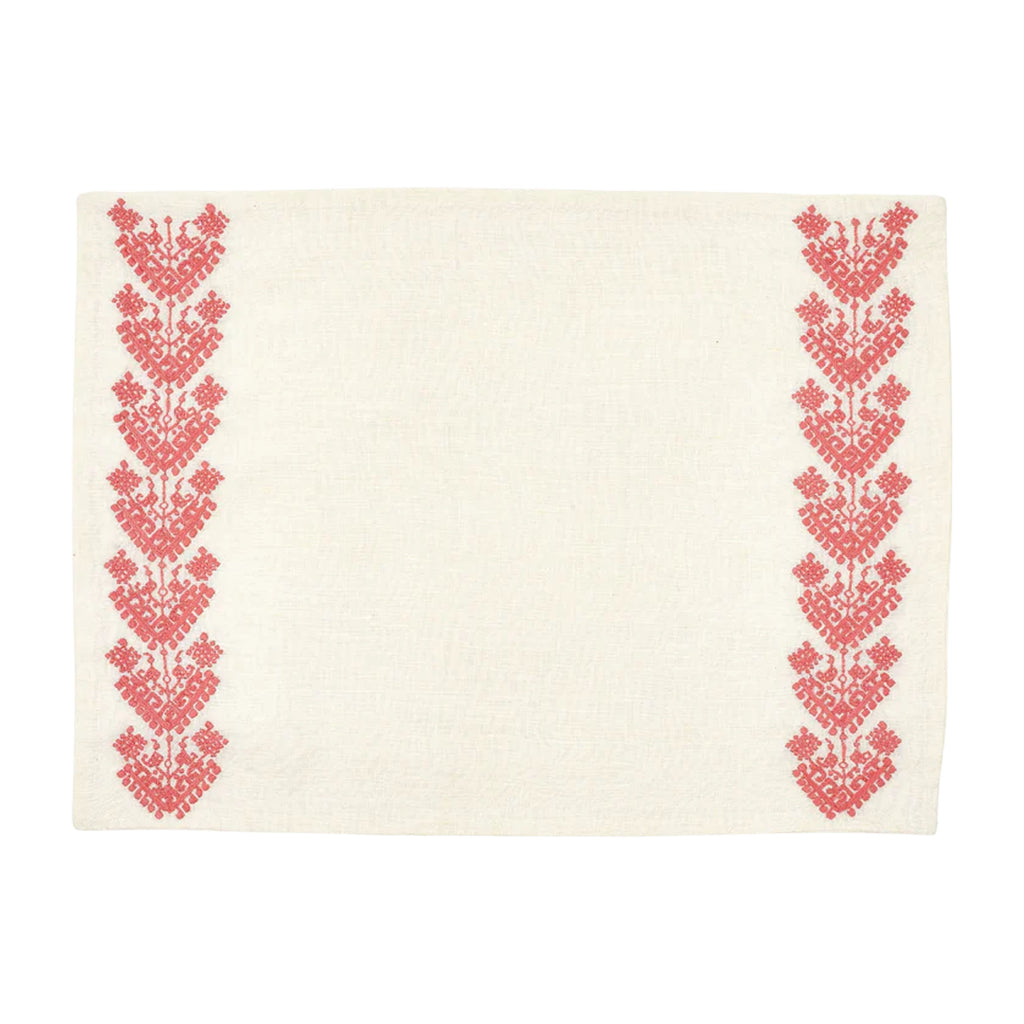 Schemata Embroidered Linen Placemat in Pink