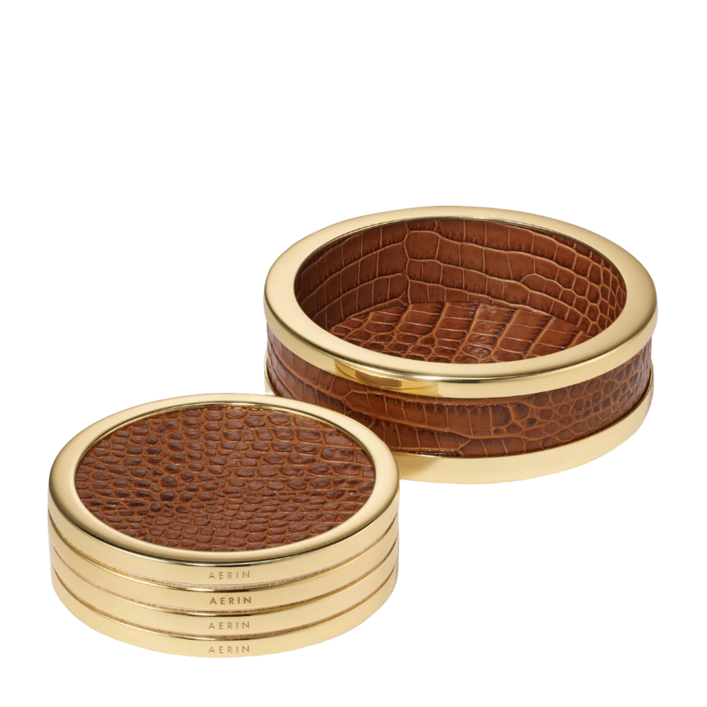 Classic Croc Leather Coasters in Chestnut, Set of 4