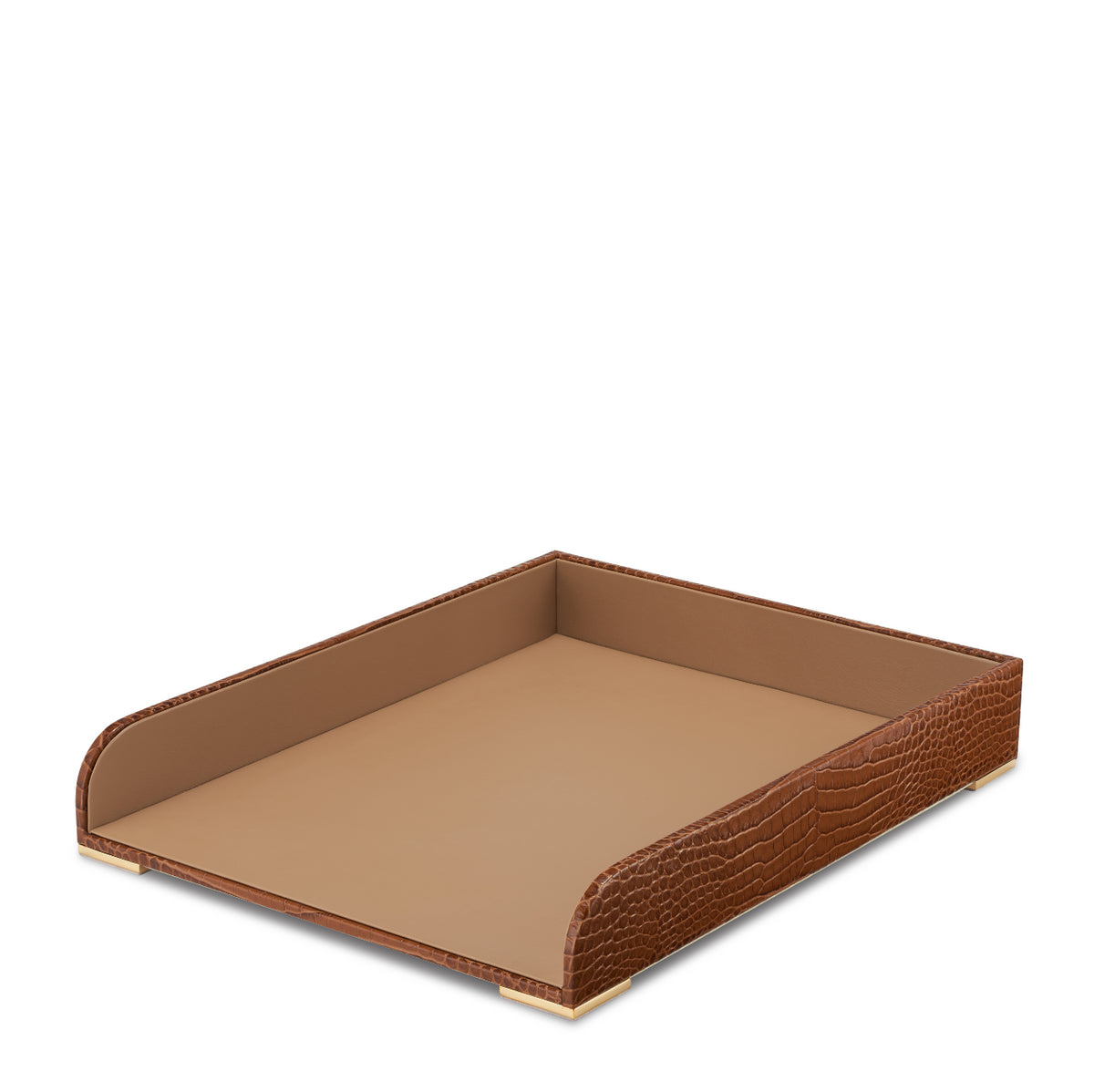 Classic Croc Leather Paper Tray in Chestnut