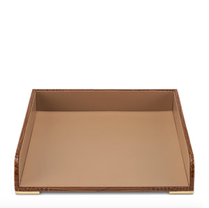 Classic Croc Leather Paper Tray in Chestnut