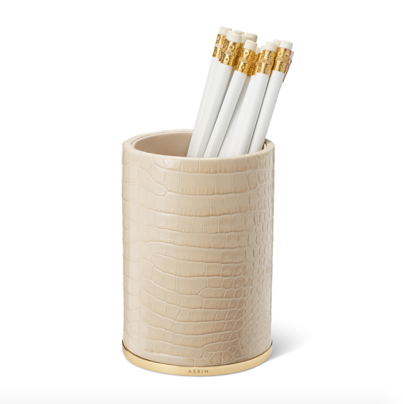 Classic Croc Leather Pencil Cup in Fawn