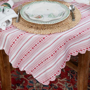 Villa Stripe 52" Square Tablecloth in Ruby