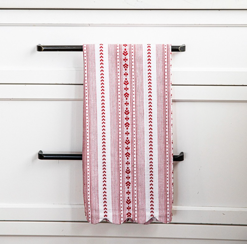 Villa Stripe Kitchen Towel, Set of 2 in Ruby