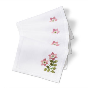 Wild Flower Embroidered Cocktail Napkins, Set of 4