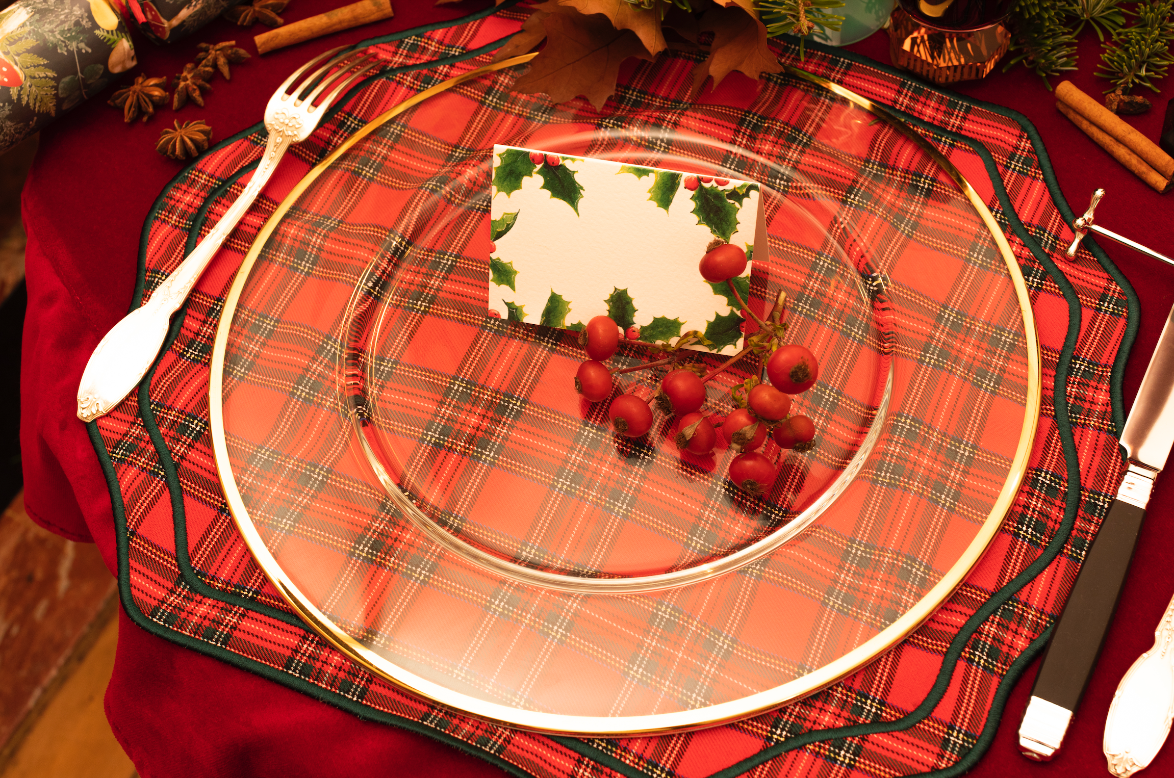 Stucco Red Tartan Napkin and Placemat, Set of 2