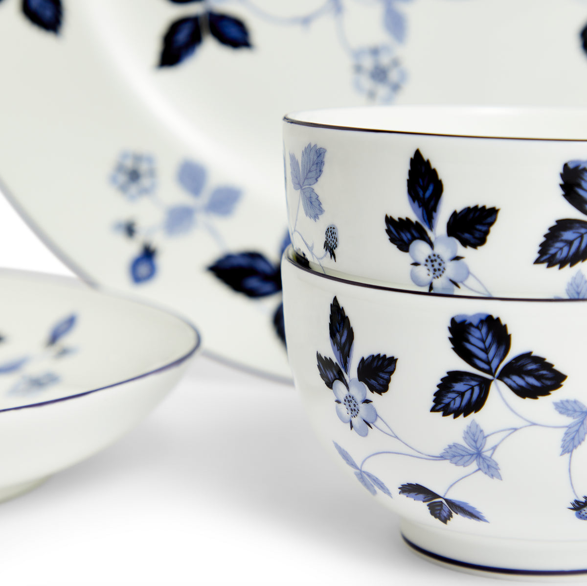 Wild Strawberry Inky Blue Dinnerware, Set of 15