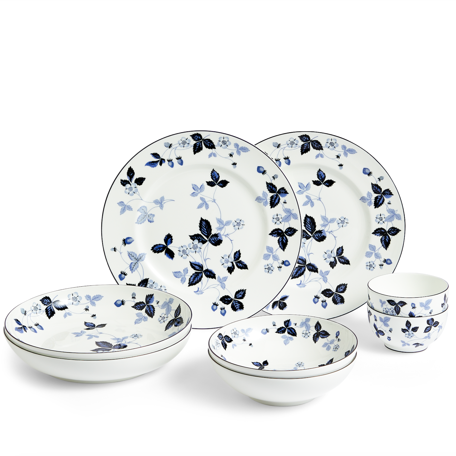 Wild Strawberry Inky Blue Dinnerware, Set of 8