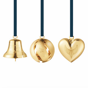 2024 Gift Set Bell Ball Heart, Set of 3 18 Kt Gold Plated