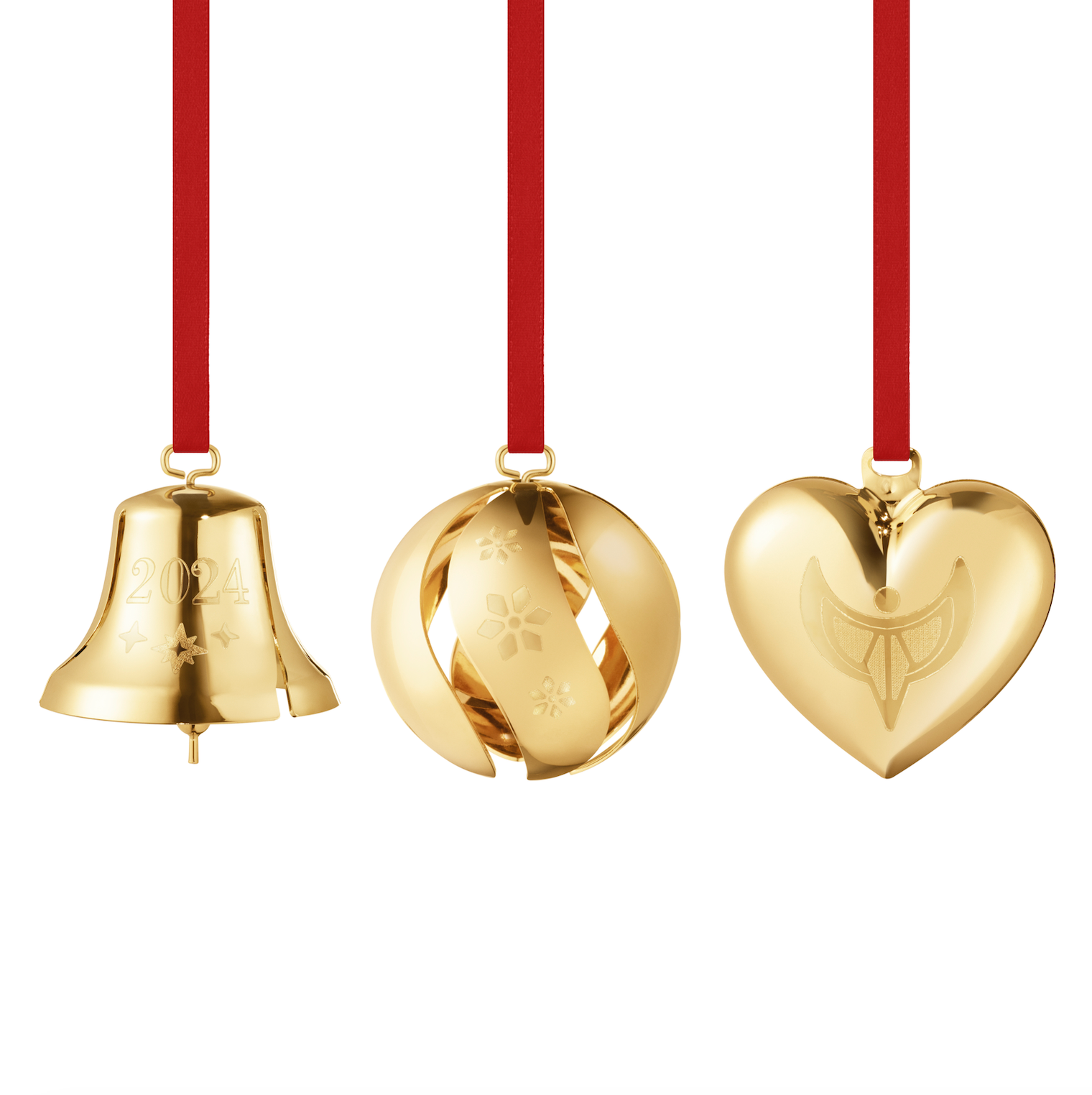 2024 Gift Set Bell Ball Heart, Set of 3 18 Kt Gold Plated