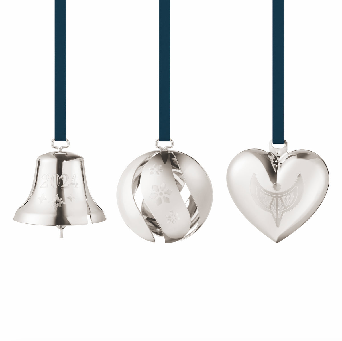 2024 Gift Set Bell Ball Heart, Set of 3 Palladium Plated