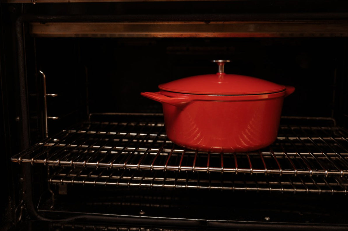 Oval Enameled Cast Iron Dutch Oven in Made In Red