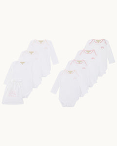Angel Wing Picot Long Sleeve Onesies in Pink Fade, Set of 7