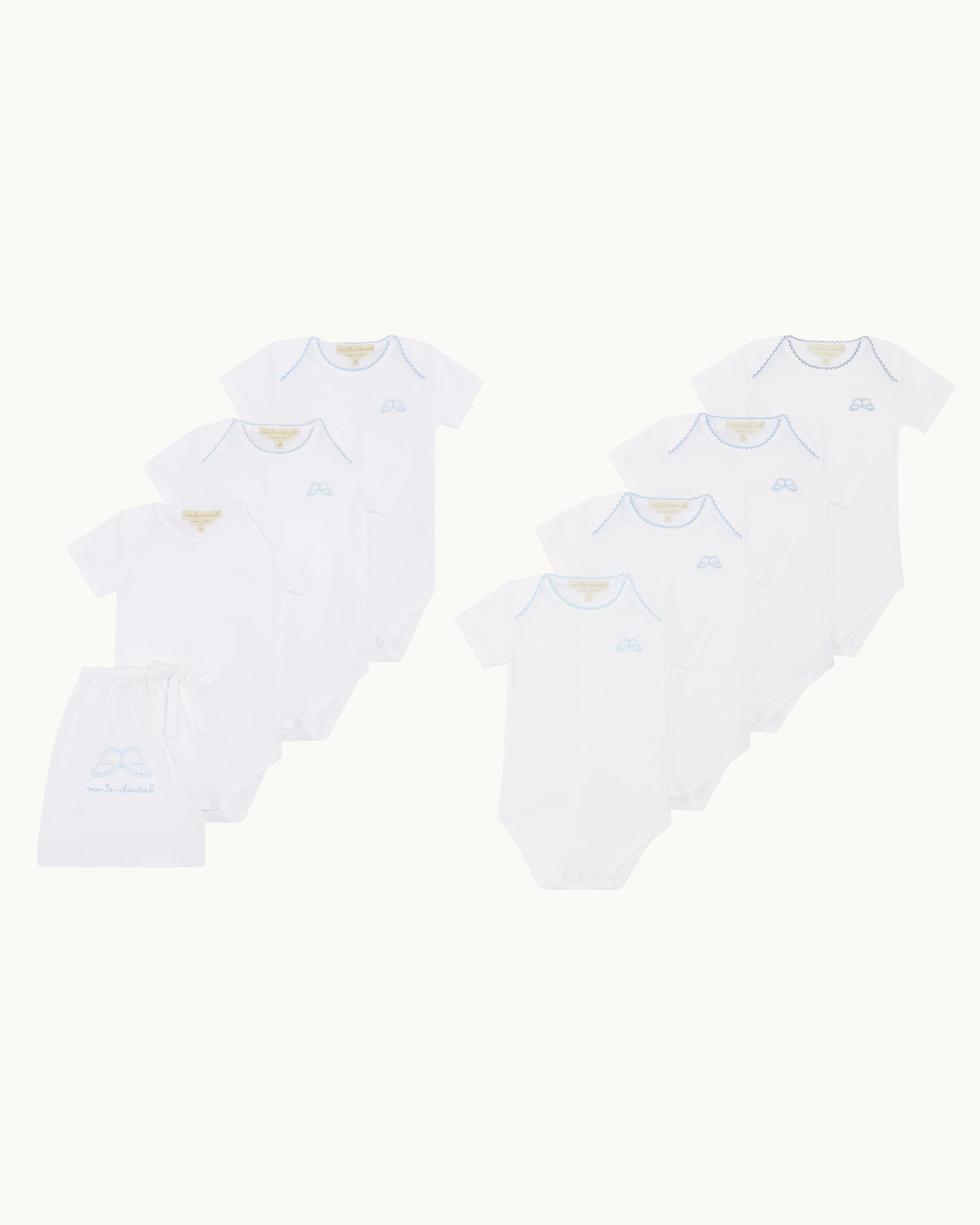 Angel Wing Picot Short Sleeve Onesies in Blue Fade, Set of 7