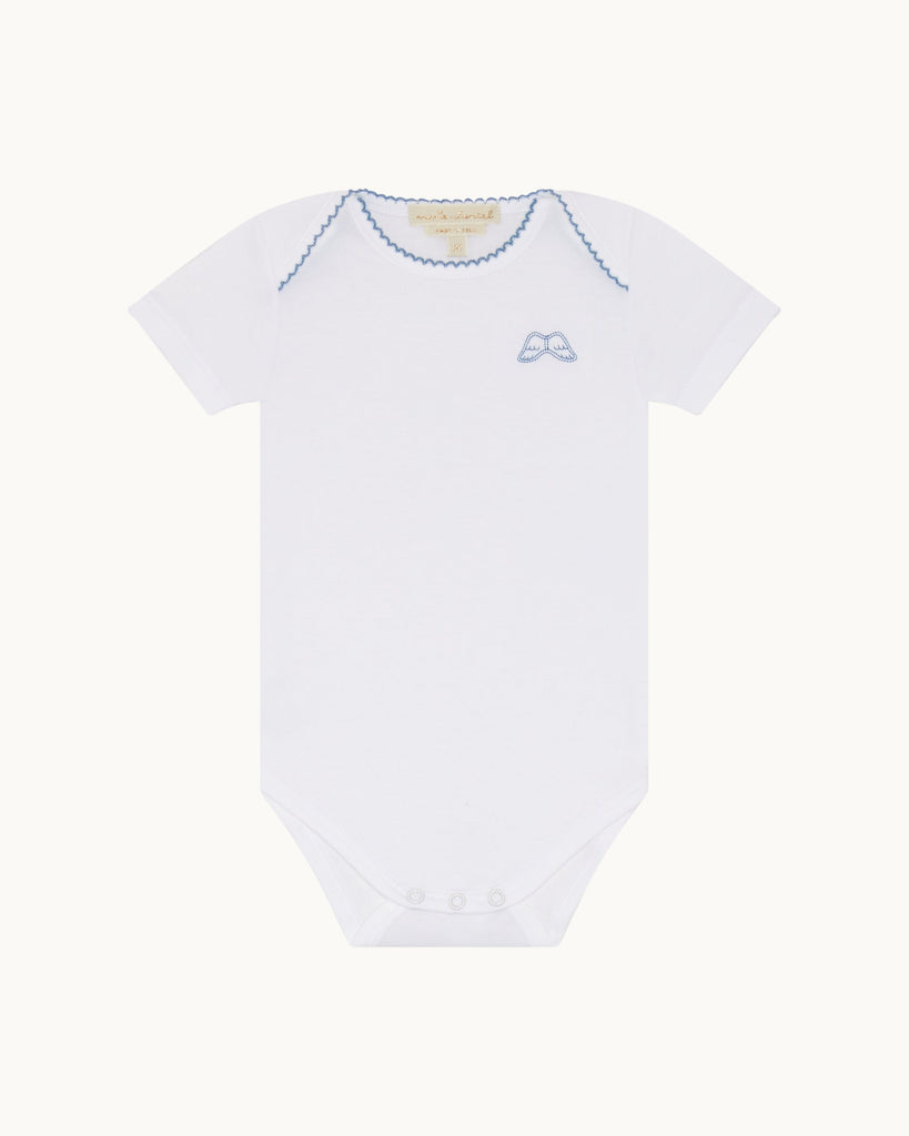 Angel Wing Picot Short Sleeve Onesies in Blue Fade, Set of 7
