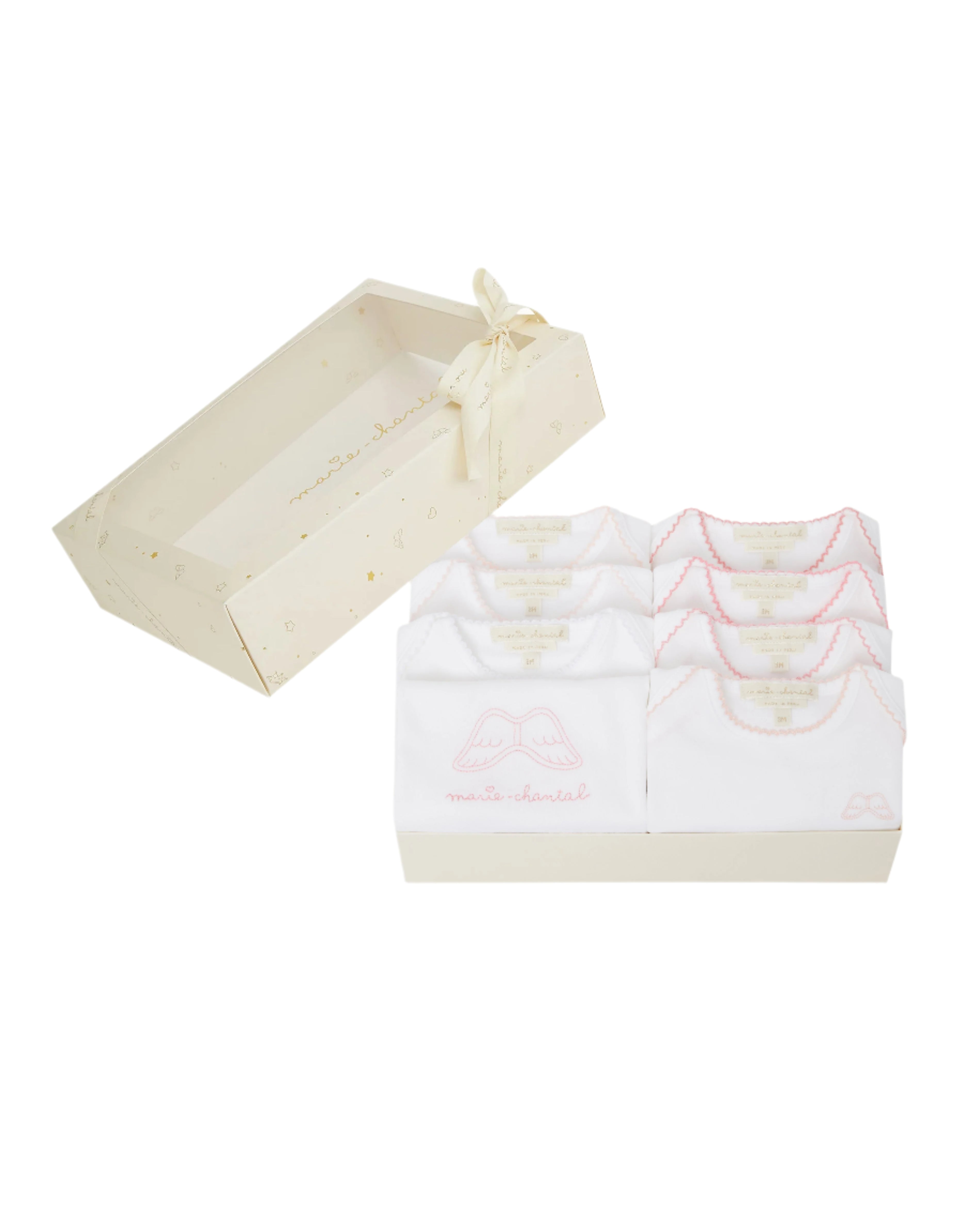 Angel Wing Picot Short Sleeve Onesies in Pink Fade, Set of 7