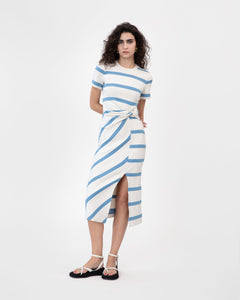 Short Sleeve Striped Cody Dress in Cream & Blue Bird Wide Stripe