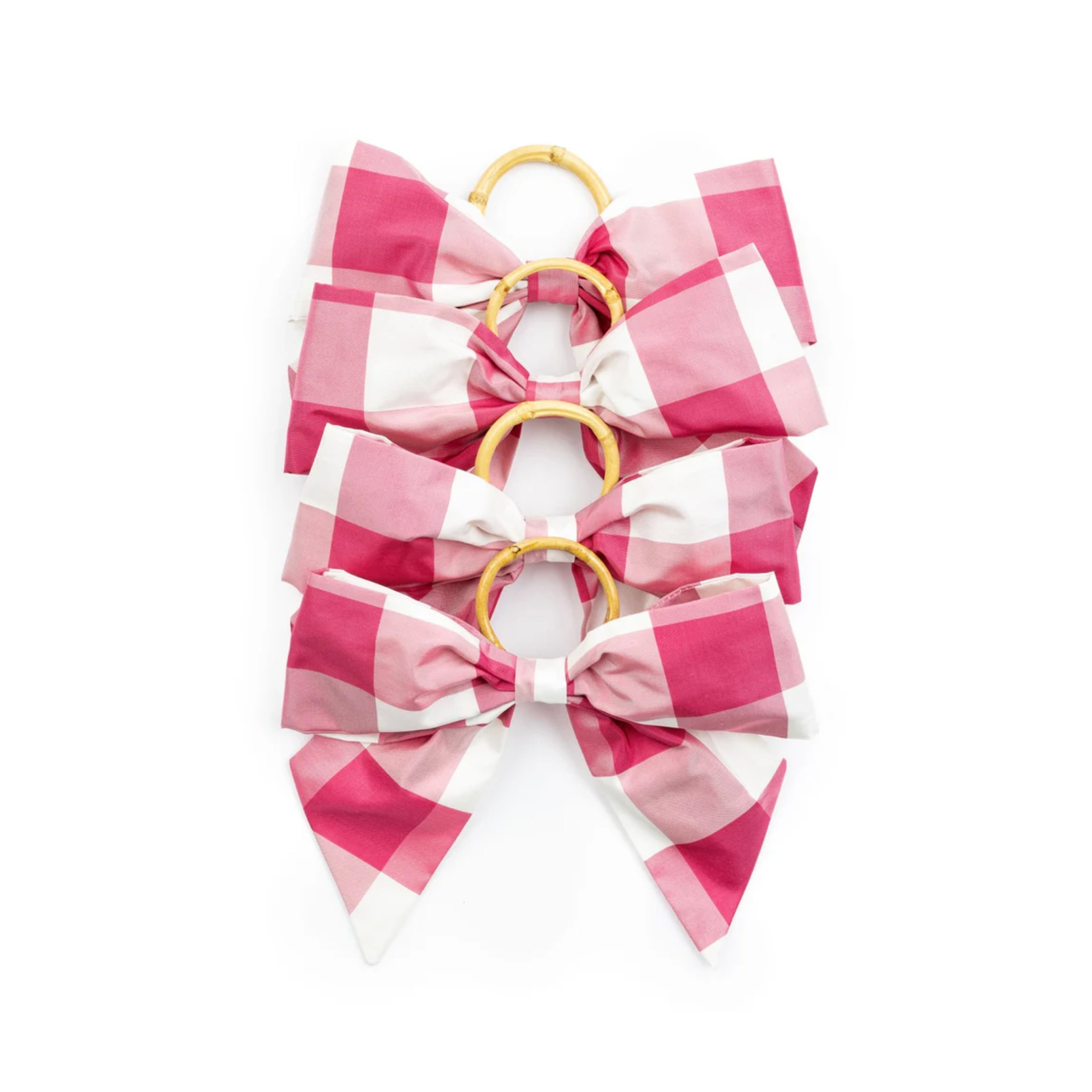 Silk Farmhouse Gingham Napkin Rings in Pink, Set of 4