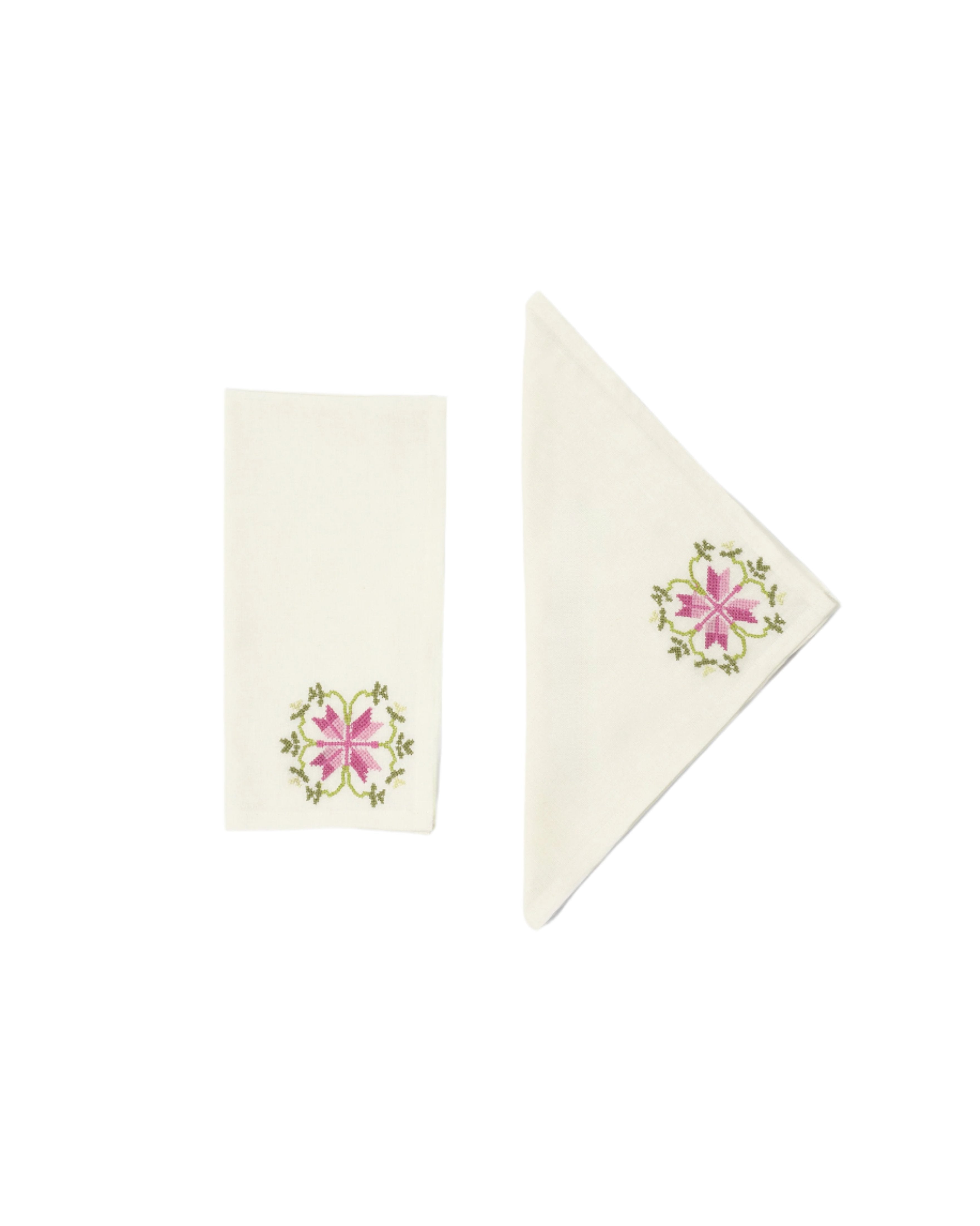 Rohida Embroidered Napkins, Pink and Green, Set of 2