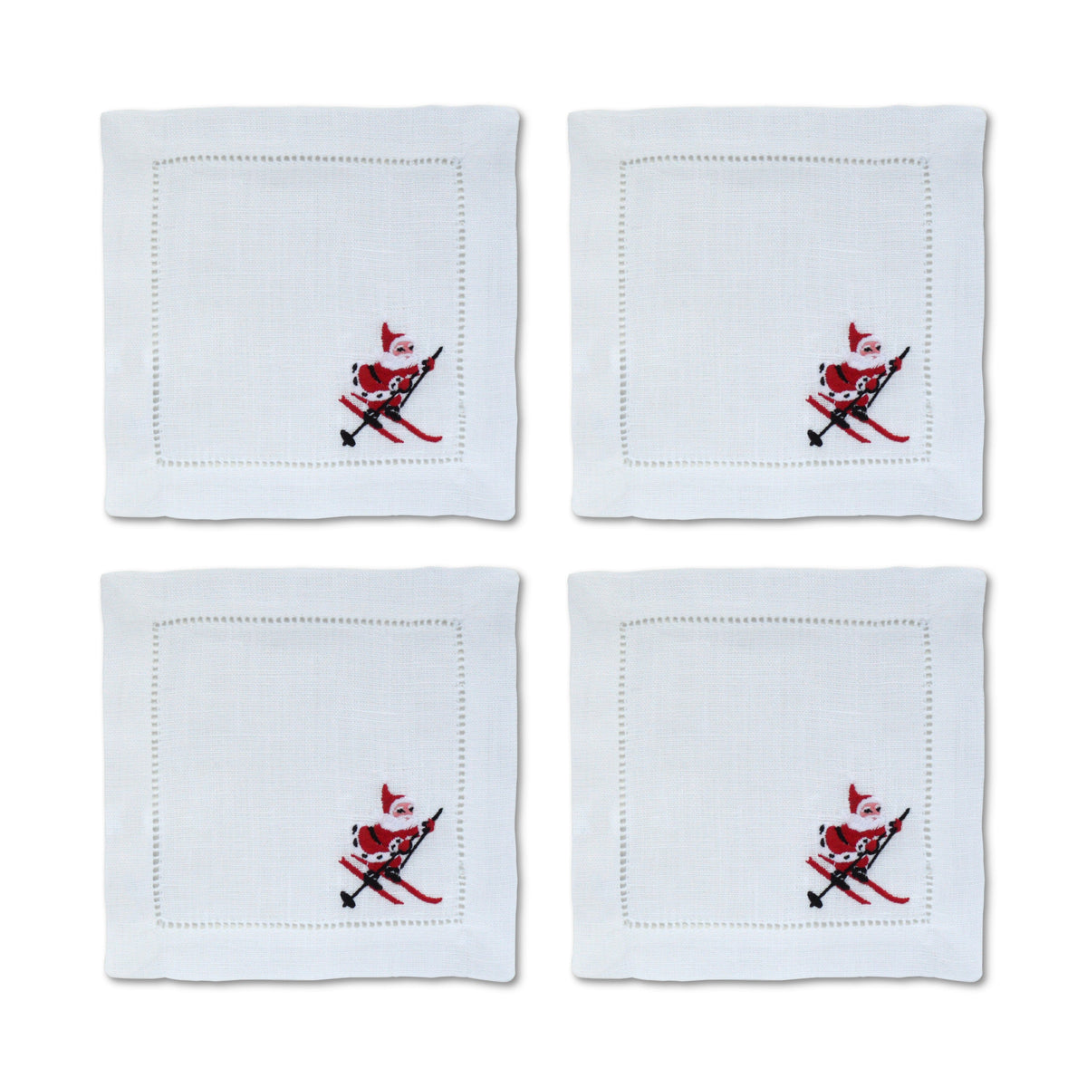 Skiing Santa Cocktail Napkins (4) Tartan Chefanie 