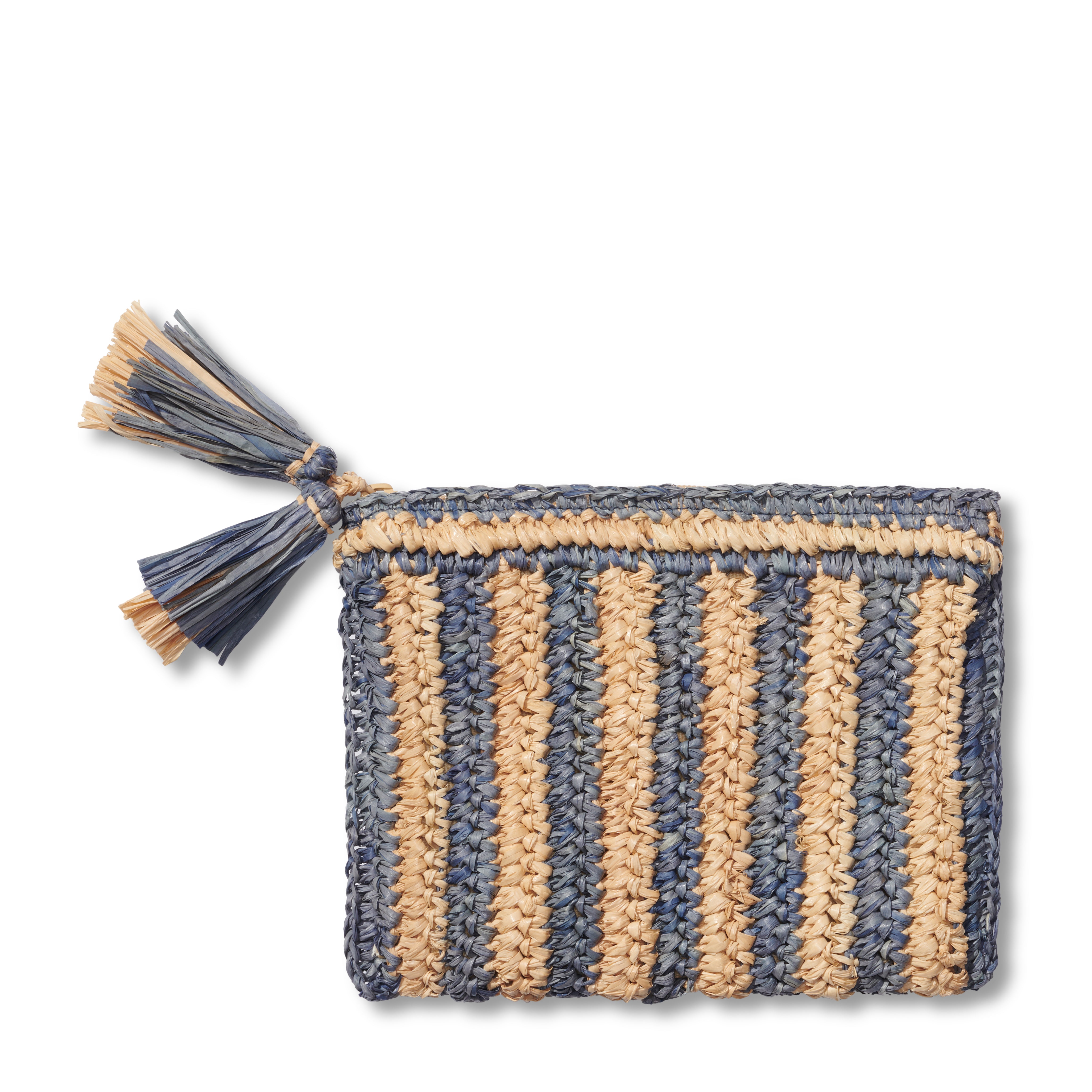 Small Striped Raffia Zip-Pouch in Denim Blue