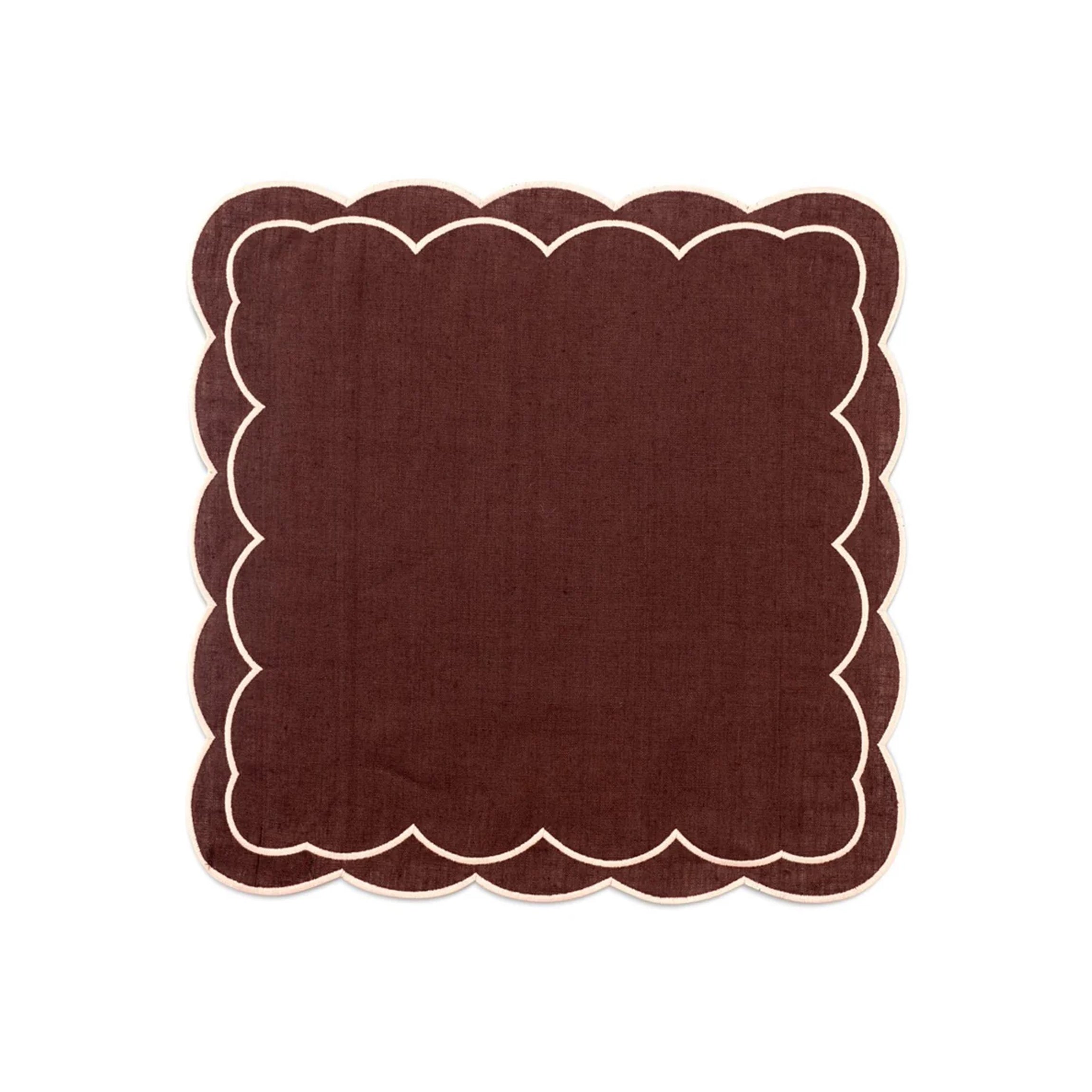 Sofia Linen Brown Napkin with Blooming Dahlia Embroidery