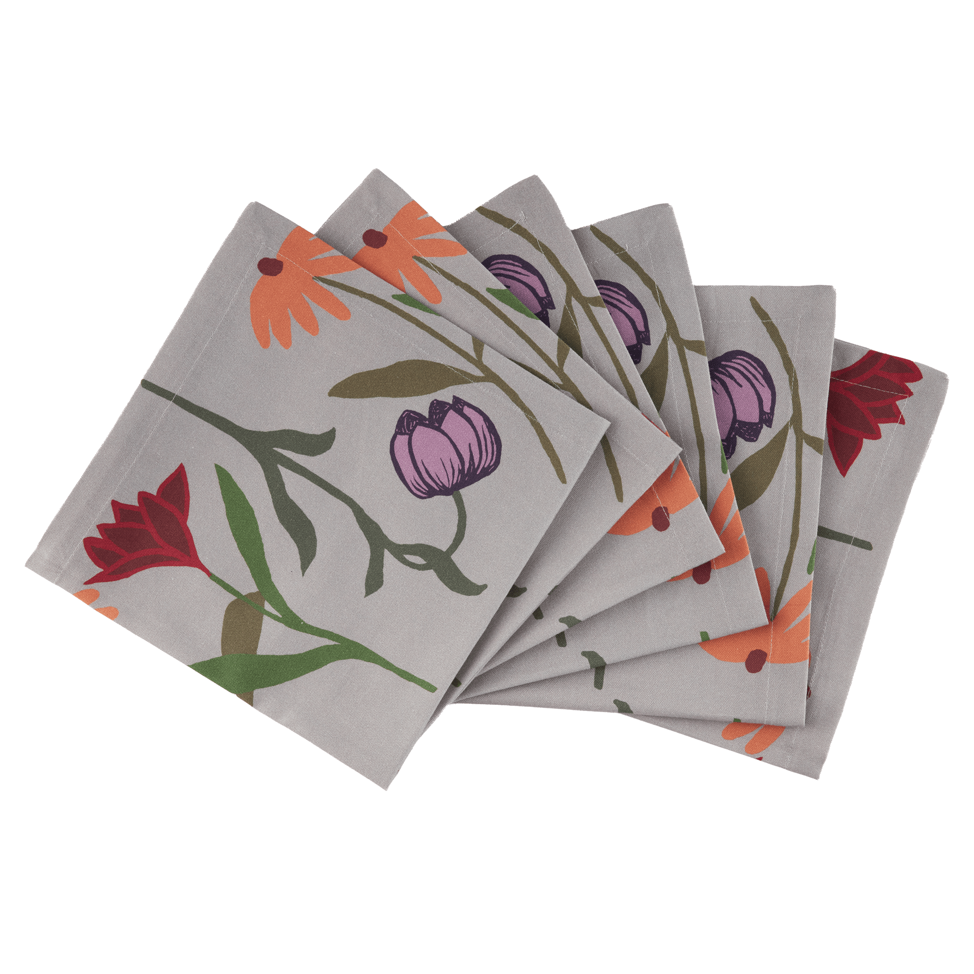 Illustrated floral print on organic cotton napkins.