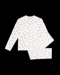 Squirrel Print Henley Pajamas in White