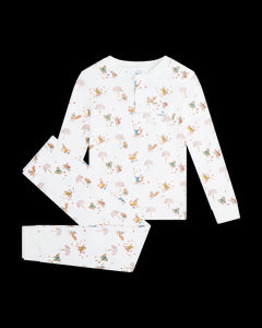 Squirrel Print Henley Pajamas in White