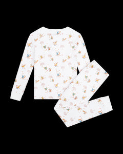 Squirrel Print Henley Pajamas in White