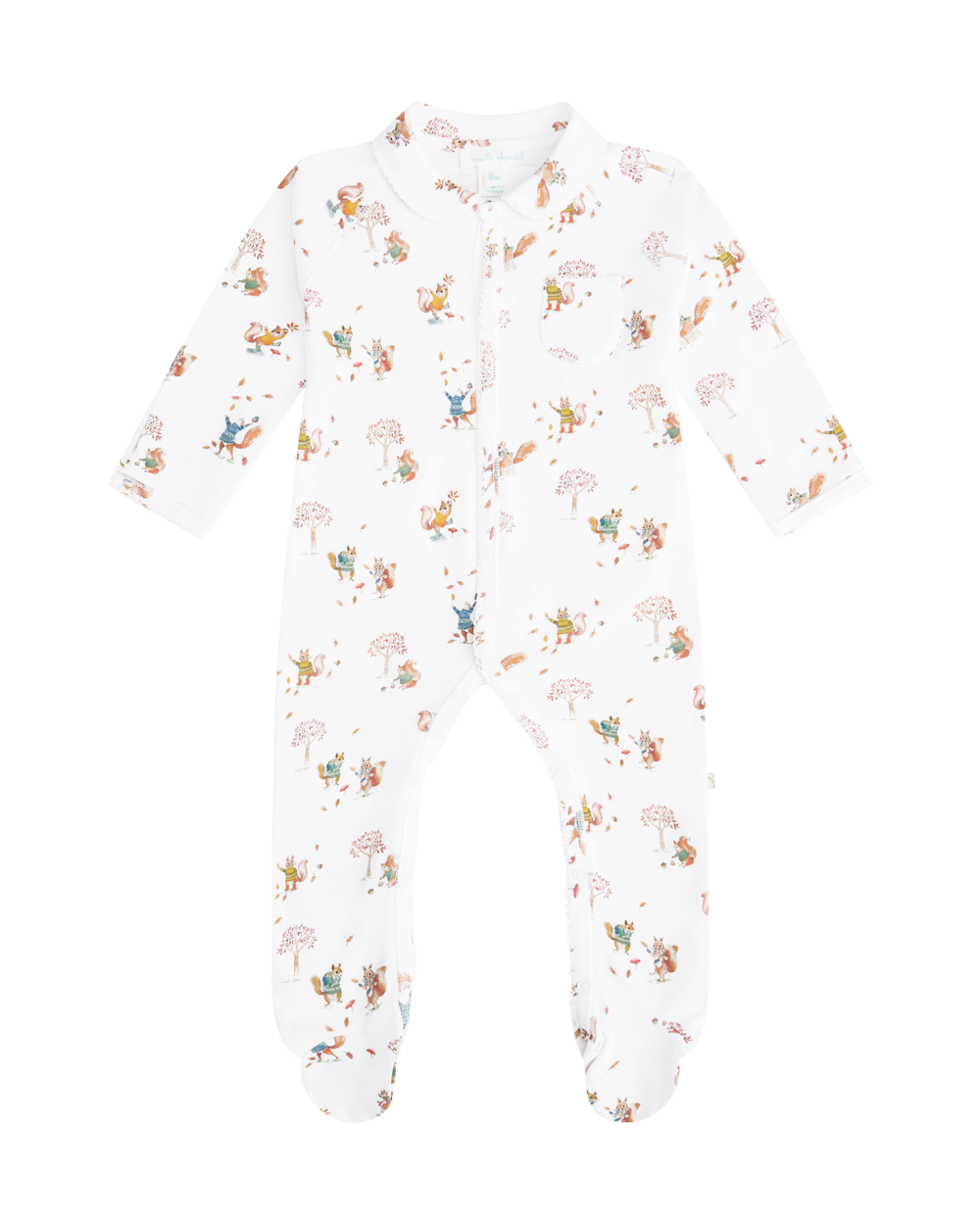 Squirrel Print Jersey Sleepsuit in White