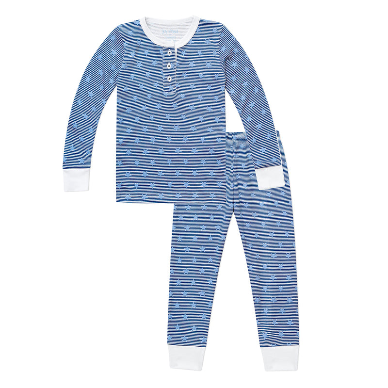 Kid's Stars & Stripes Two Piece Henley Pajama Set in Navy